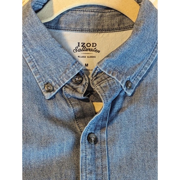 IZOD Men's Saltwater Wash Long Sleeve Button Down Shirt Size Medium Blue - Picture 3 of 13